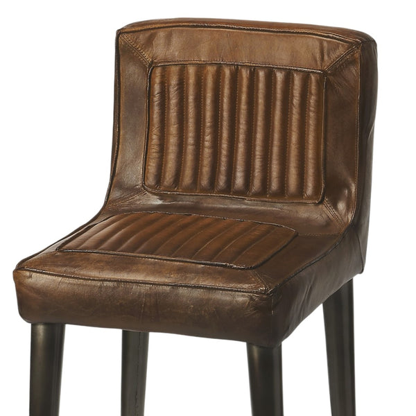 HomeRoots 32" Stylish Brown and Black Bar Chair - Comfortable Manufactured Wood with Iron Frame for Modern Spaces 389113