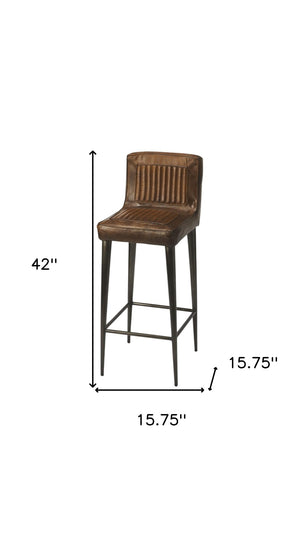 HomeRoots 32" Stylish Brown and Black Bar Chair - Comfortable Manufactured Wood with Iron Frame for Modern Spaces 389113