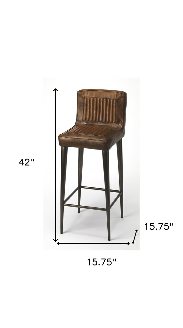 Homeroots 32" Brown And Black Manufactured Wood And Iron Bar Chair  Iron 389113