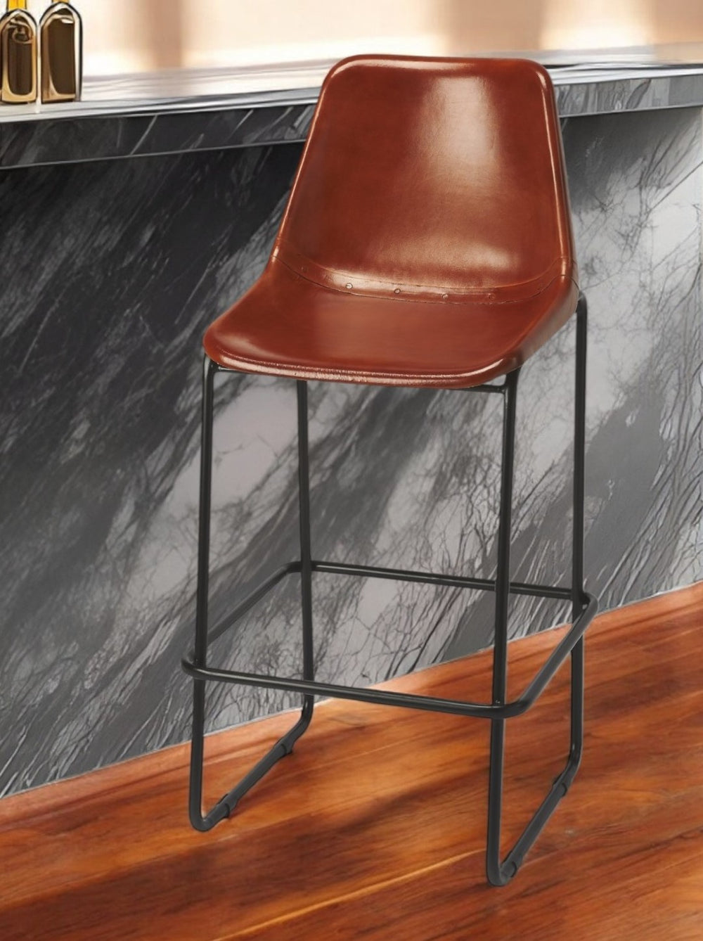 HomeRoots 28" Modern Brown and Black Bar Chair – Stylish Manufactured Wood and Iron Design for Comfort & Support 389114