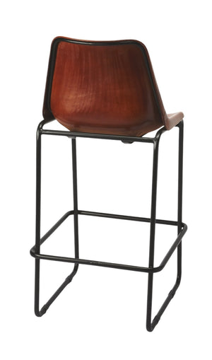 HomeRoots 28" Modern Brown and Black Bar Chair – Stylish Manufactured Wood and Iron Design for Comfort & Support 389114