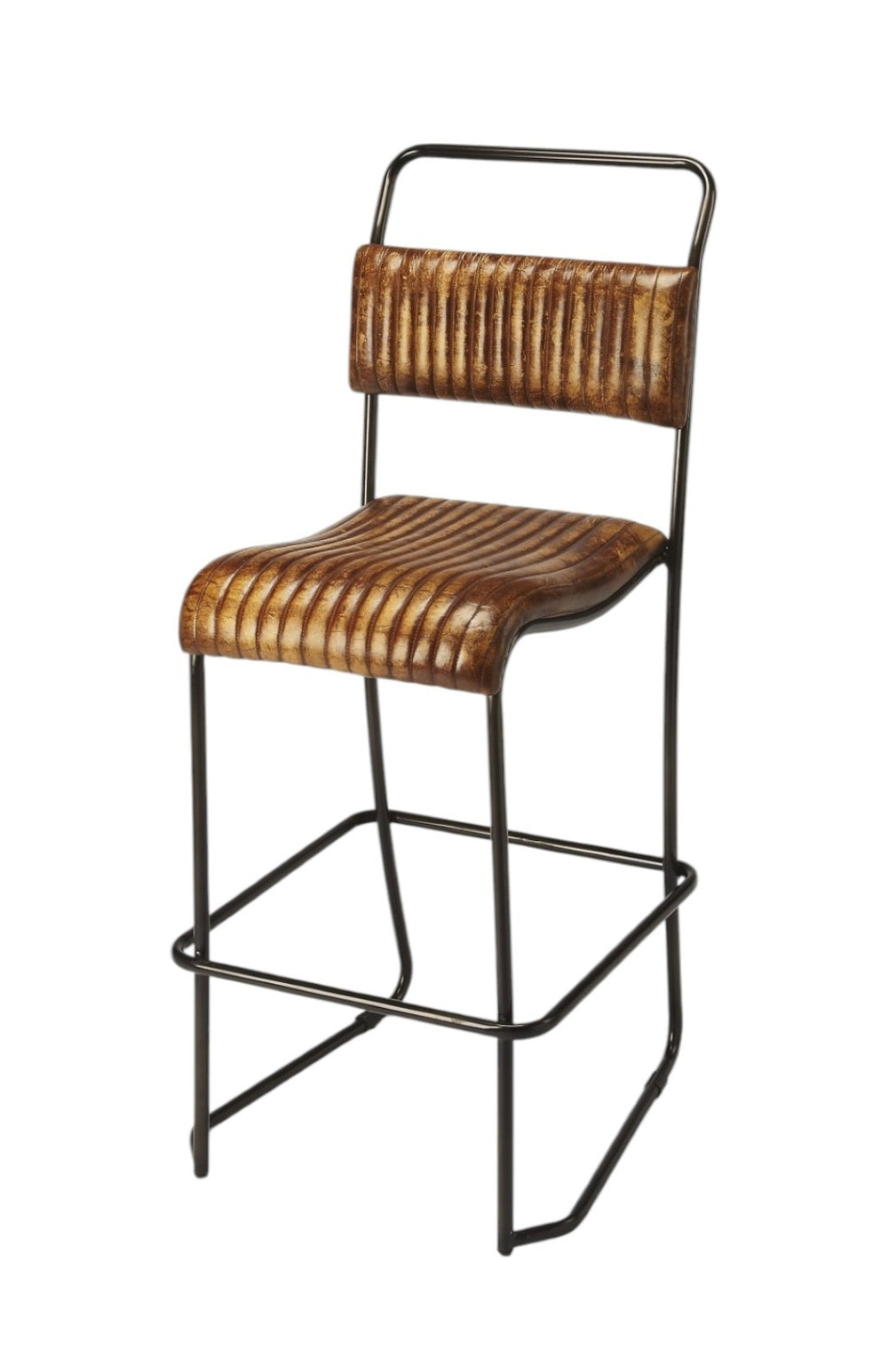 HomeRoots 31" Brown and Black Iron Bar Chair - Stylish, Durable Seating for Modern Homes and Cafés 389115