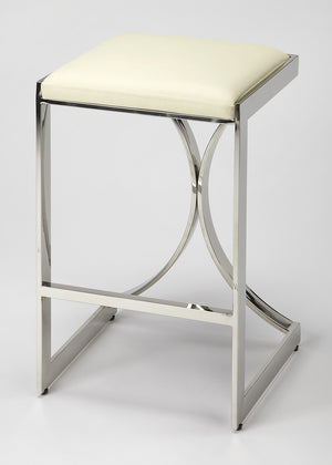 Homeroots 24" Off White And Silver Faux Leather And Iron Backless Counter Height Bar Chair   389116