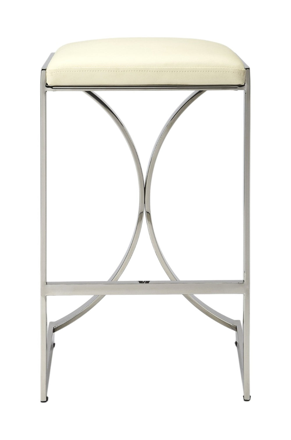 HomeRoots 24" Modern Off White Faux Leather Bar Chair with Silver Iron Frame – Stylish Backless Design for Comfort 389116