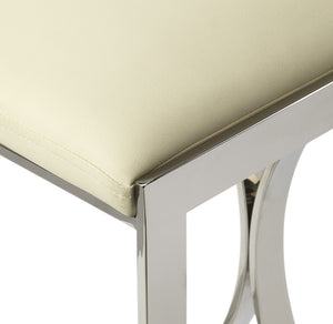 HomeRoots 24" Modern Off White Faux Leather Bar Chair with Silver Iron Frame – Stylish Backless Design for Comfort 389116