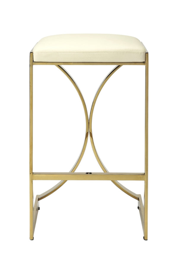 HomeRoots 24" Off White and Gold Faux Leather Backless Bar Chair - Modern Design for Stylish Spaces & Comfort 389117