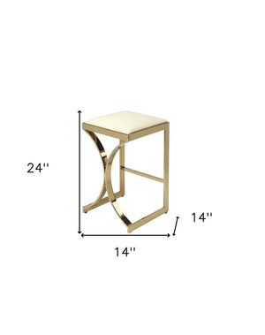 HomeRoots 24" Off White and Gold Faux Leather Backless Bar Chair - Modern Design for Stylish Spaces & Comfort 389117