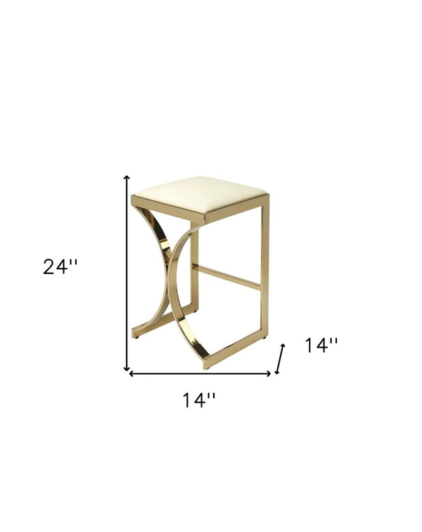HomeRoots 24" Off White and Gold Faux Leather Backless Bar Chair - Modern Design for Stylish Spaces & Comfort 389117