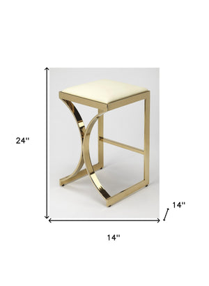 Homeroots 24" Off White And Gold Faux Leather And Iron Backless Counter Height Bar Chair   389117