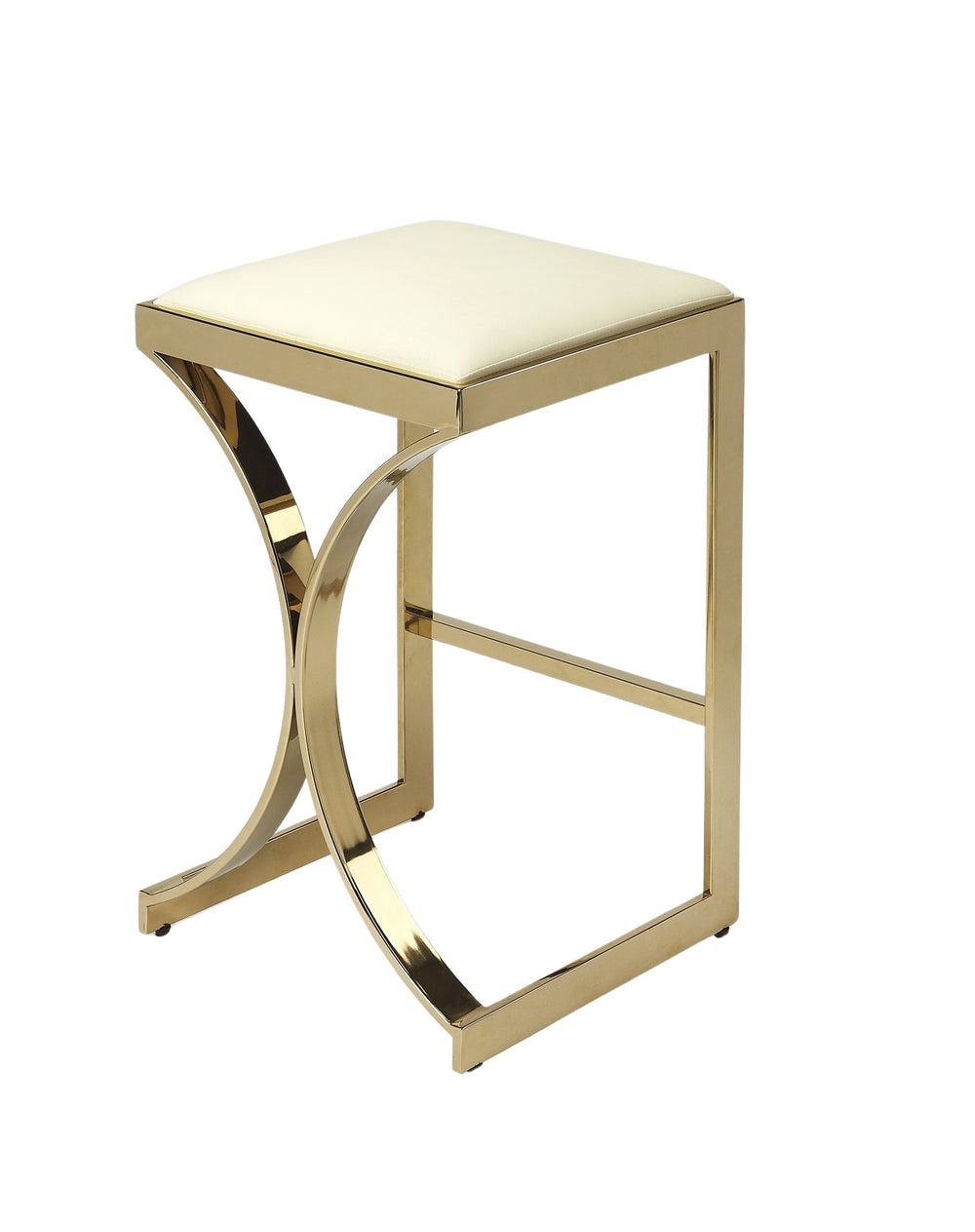 Homeroots 24" Off White And Gold Faux Leather And Iron Backless Counter Height Bar Chair   389117