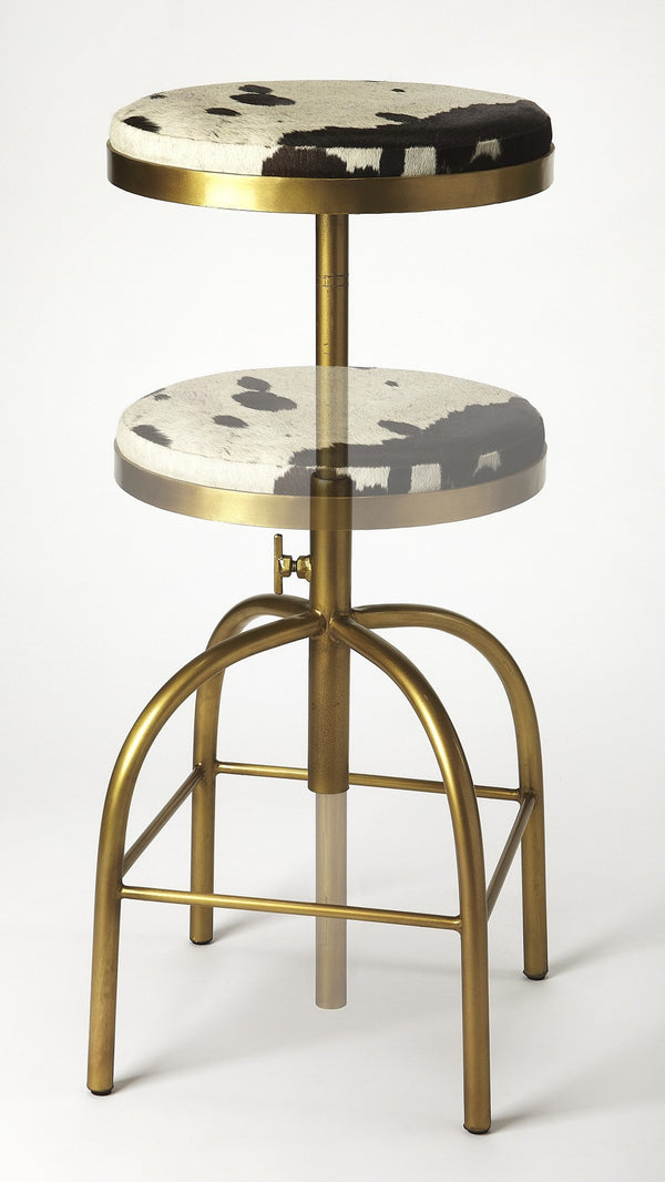 Homeroots Black And Off White And Gold Iron Backless Adjustable Height Swivel Bar Chair   389122