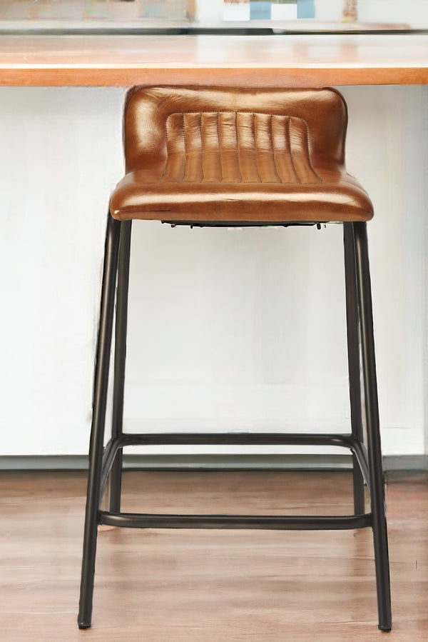 Homeroots 24" Brown And Black Manufactured Wood And Iron Counter Height Bar Chair   389124