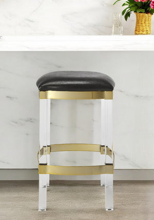 HomeRoots 24" Sleek Black and Clear Stainless Steel Backless Counter-Height Bar Chair for Modern Spaces 389125