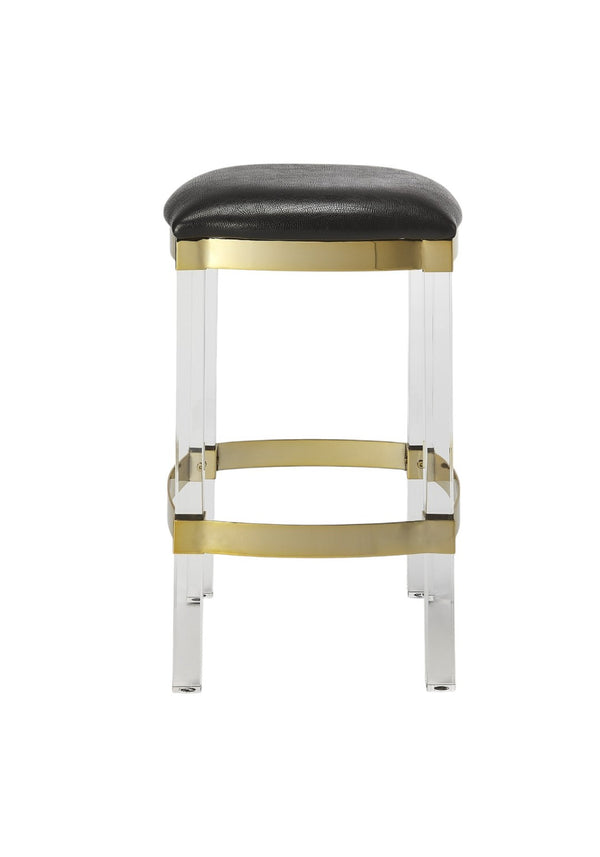 HomeRoots 24" Sleek Black and Clear Stainless Steel Backless Counter-Height Bar Chair for Modern Spaces 389125