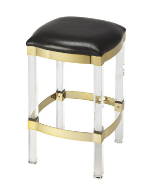 HomeRoots 24" Sleek Black and Clear Stainless Steel Backless Counter-Height Bar Chair for Modern Spaces 389125