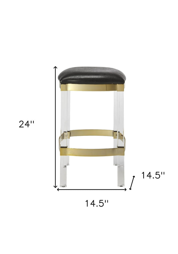 HomeRoots 24" Sleek Black and Clear Stainless Steel Backless Counter-Height Bar Chair for Modern Spaces 389125