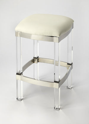 Homeroots 24" White And Clear Stainless Steel And Acrylic Backless Counter Height Bar Chair   389126