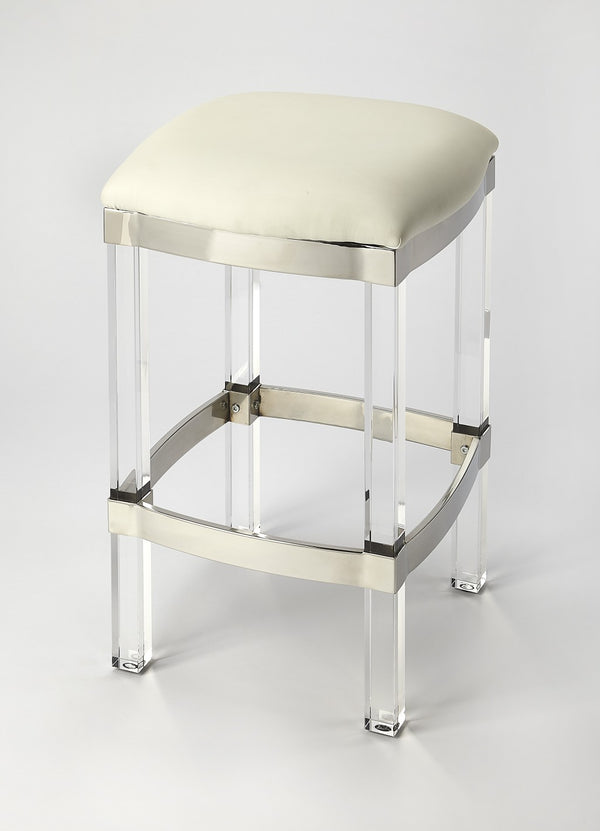 Homeroots 24" White And Clear Stainless Steel And Acrylic Backless Counter Height Bar Chair   389126