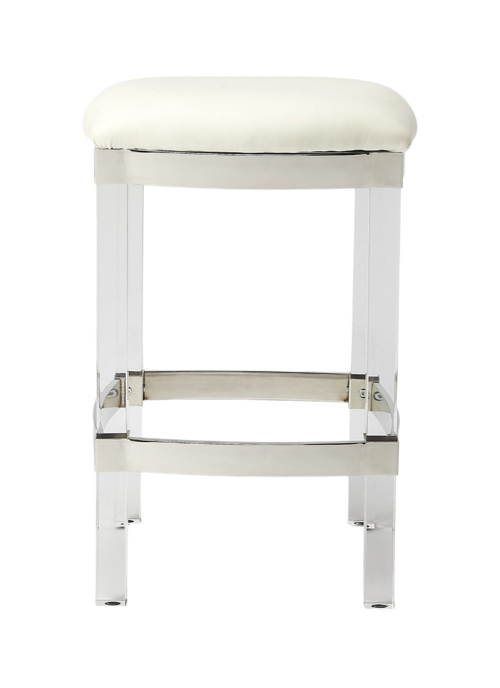 HomeRoots 24" Modern Backless Bar Chair with Clear Acrylic Base and White Stainless Steel Seat for Comfort 389126