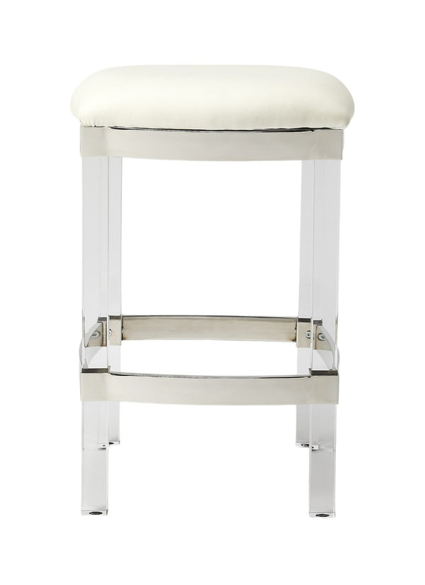 HomeRoots 24" Modern Backless Bar Chair with Clear Acrylic Base and White Stainless Steel Seat for Comfort 389126