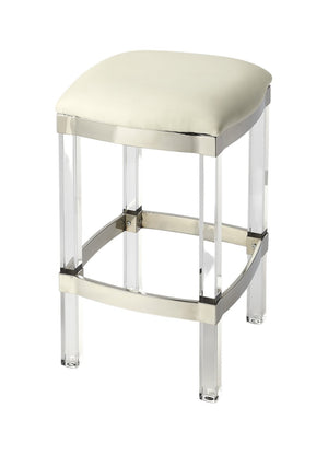 HomeRoots 24" Modern Backless Bar Chair with Clear Acrylic Base and White Stainless Steel Seat for Comfort 389126