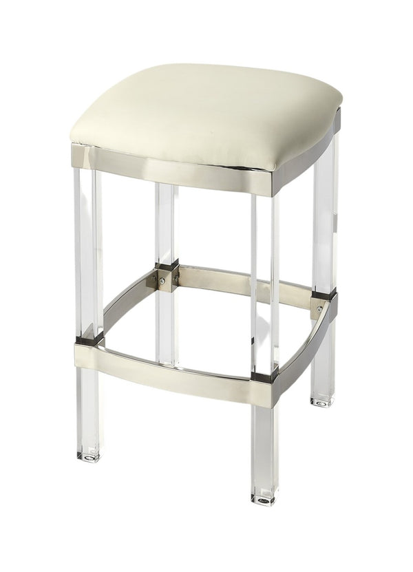 HomeRoots 24" Modern Backless Bar Chair with Clear Acrylic Base and White Stainless Steel Seat for Comfort 389126