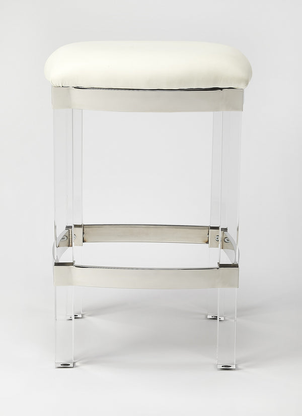 Homeroots 24" White And Clear Stainless Steel And Acrylic Backless Counter Height Bar Chair   389126