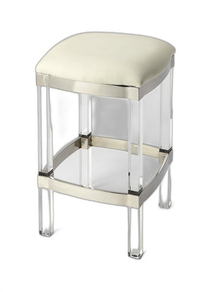 Homeroots 24" White And Clear Stainless Steel And Acrylic Backless Counter Height Bar Chair   389126