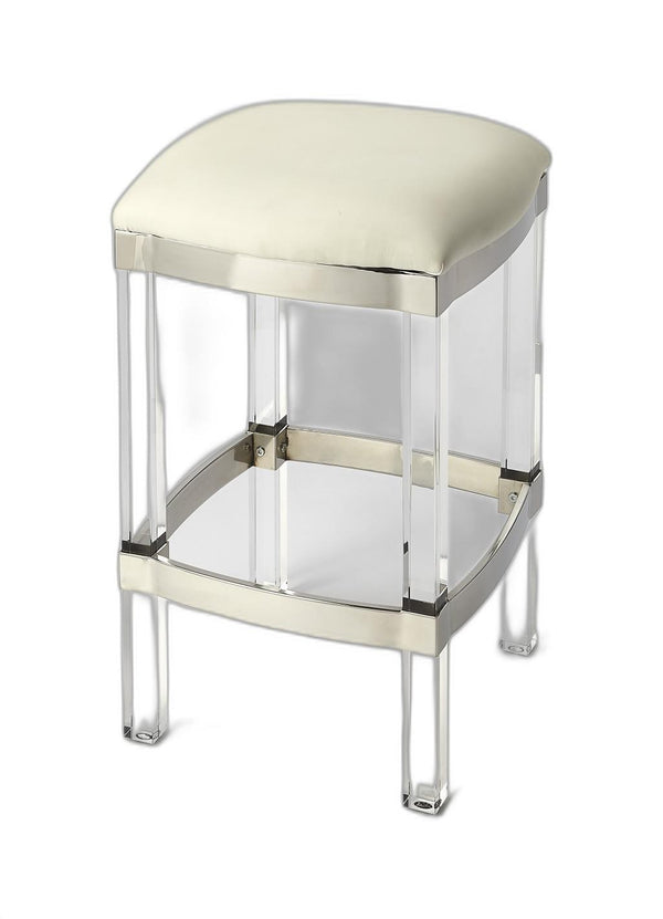 Homeroots 24" White And Clear Stainless Steel And Acrylic Backless Counter Height Bar Chair   389126