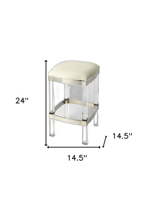 Homeroots 24" White And Clear Stainless Steel And Acrylic Backless Counter Height Bar Chair   389126