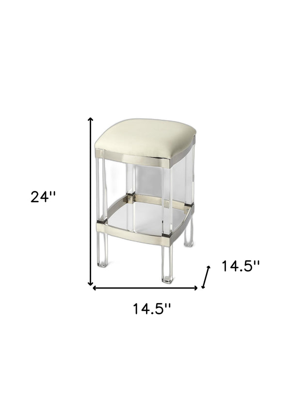Homeroots 24" White And Clear Stainless Steel And Acrylic Backless Counter Height Bar Chair   389126