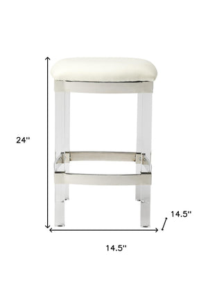 HomeRoots 24" Modern Backless Bar Chair with Clear Acrylic Base and White Stainless Steel Seat for Comfort 389126