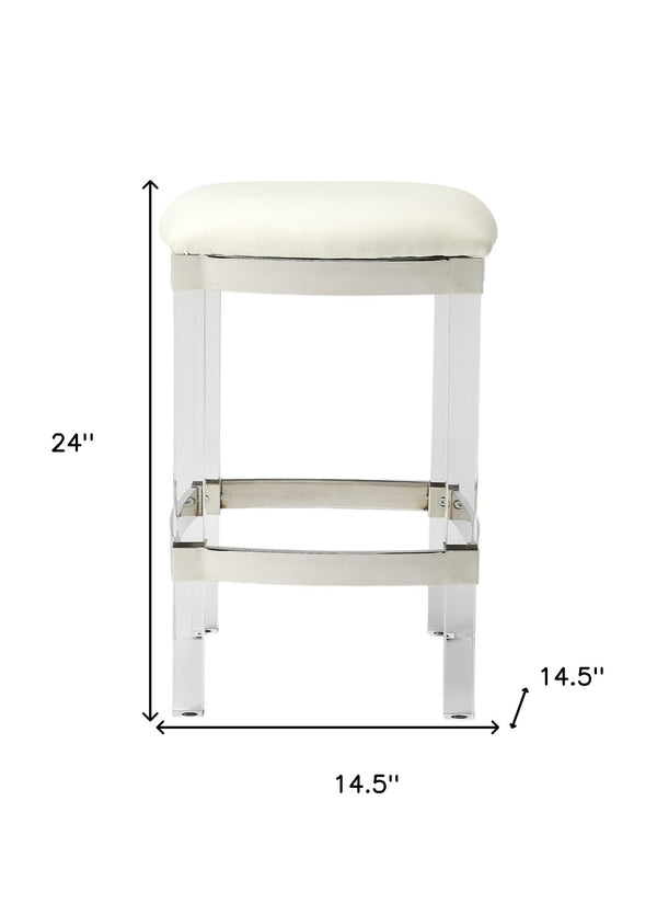 HomeRoots 24" Modern Backless Bar Chair with Clear Acrylic Base and White Stainless Steel Seat for Comfort 389126