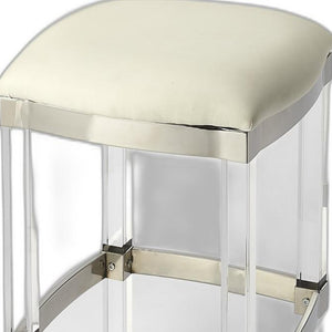 Homeroots 24" White And Clear Stainless Steel And Acrylic Backless Counter Height Bar Chair   389126
