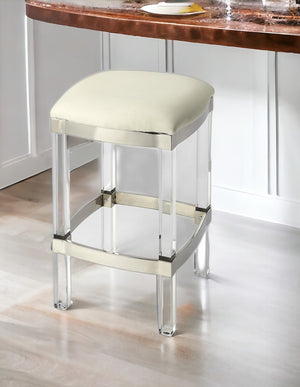 Homeroots 24" White And Clear Stainless Steel And Acrylic Backless Counter Height Bar Chair   389126