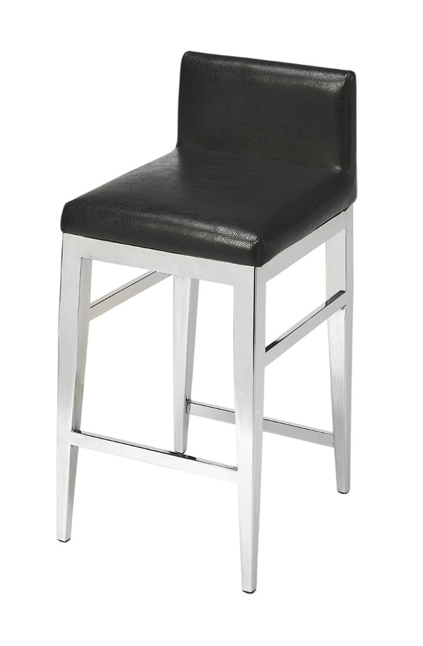 HomeRoots 25" Sleek Black Faux Leather Bar Chair with Brushed Steel Frame - Modern Comfort for Kitchen & Bar 389127