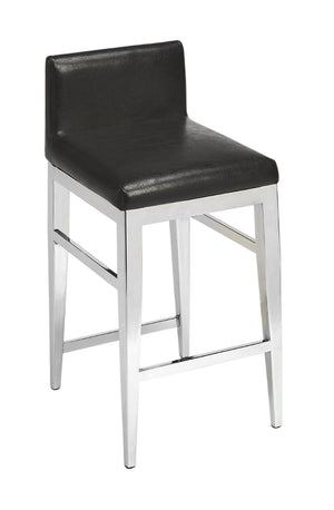 HomeRoots 25" Sleek Black Faux Leather Bar Chair with Brushed Steel Frame - Modern Comfort for Kitchen & Bar 389127