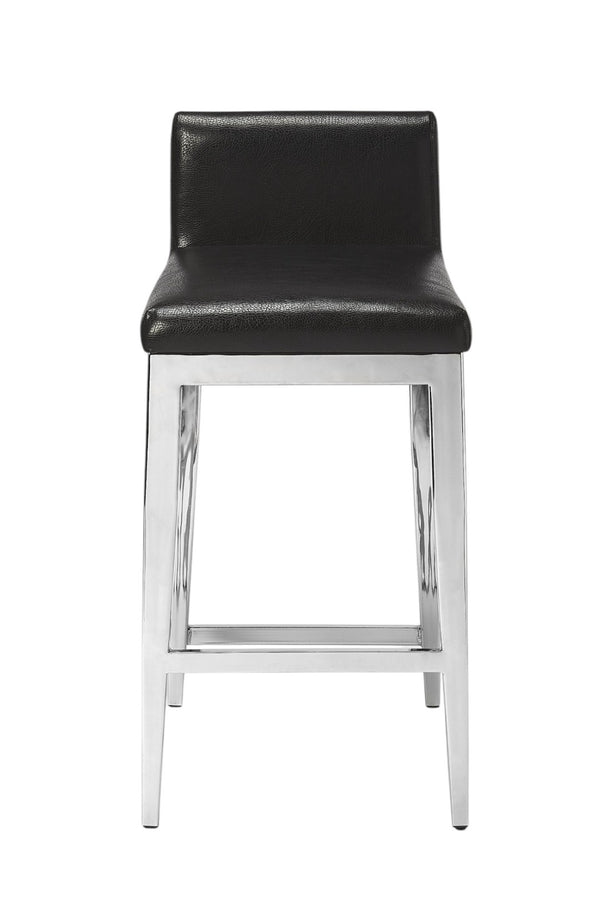 HomeRoots 25" Sleek Black Faux Leather Bar Chair with Brushed Steel Frame - Modern Comfort for Kitchen & Bar 389127