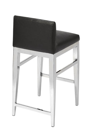 HomeRoots 25" Sleek Black Faux Leather Bar Chair with Brushed Steel Frame - Modern Comfort for Kitchen & Bar 389127