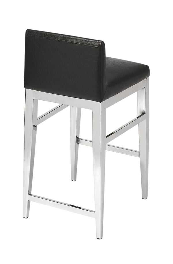 HomeRoots 25" Sleek Black Faux Leather Bar Chair with Brushed Steel Frame - Modern Comfort for Kitchen & Bar 389127