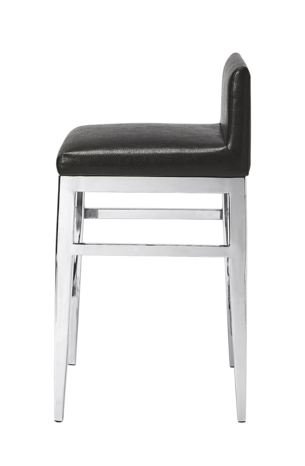 HomeRoots 25" Sleek Black Faux Leather Bar Chair with Brushed Steel Frame - Modern Comfort for Kitchen & Bar 389127