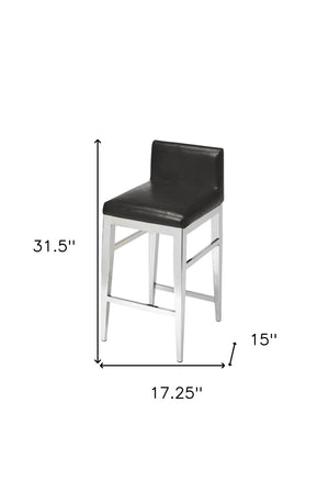 HomeRoots 25" Sleek Black Faux Leather Bar Chair with Brushed Steel Frame - Modern Comfort for Kitchen & Bar 389127