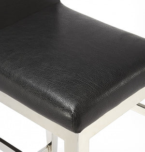 HomeRoots 25" Sleek Black Faux Leather Bar Chair with Brushed Steel Frame - Modern Comfort for Kitchen & Bar 389127