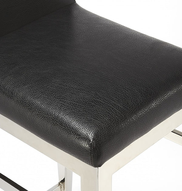 HomeRoots 25" Sleek Black Faux Leather Bar Chair with Brushed Steel Frame - Modern Comfort for Kitchen & Bar 389127