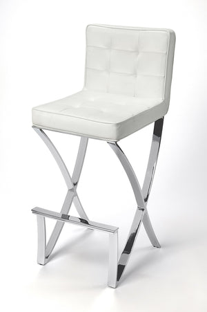 Homeroots 29" Off White And Silver Iron Bar Chair  Leather 389128