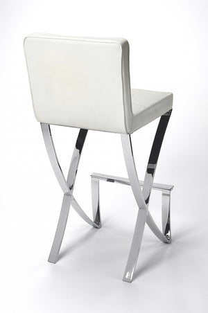 Homeroots 29" Off White And Silver Iron Bar Chair  Leather 389128
