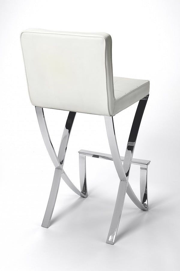 Homeroots 29" Off White And Silver Iron Bar Chair  Leather 389128