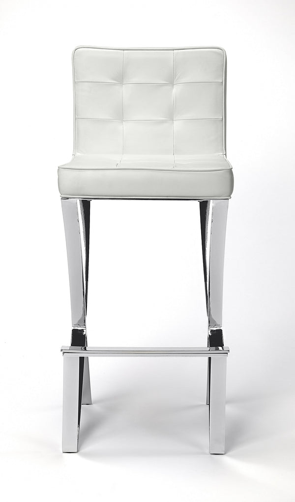 Homeroots 29" Off White And Silver Iron Bar Chair  Leather 389128