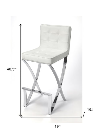 Homeroots 29" Off White And Silver Iron Bar Chair  Leather 389128