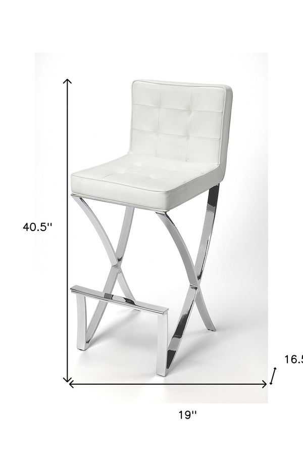 Homeroots 29" Off White And Silver Iron Bar Chair  Leather 389128
